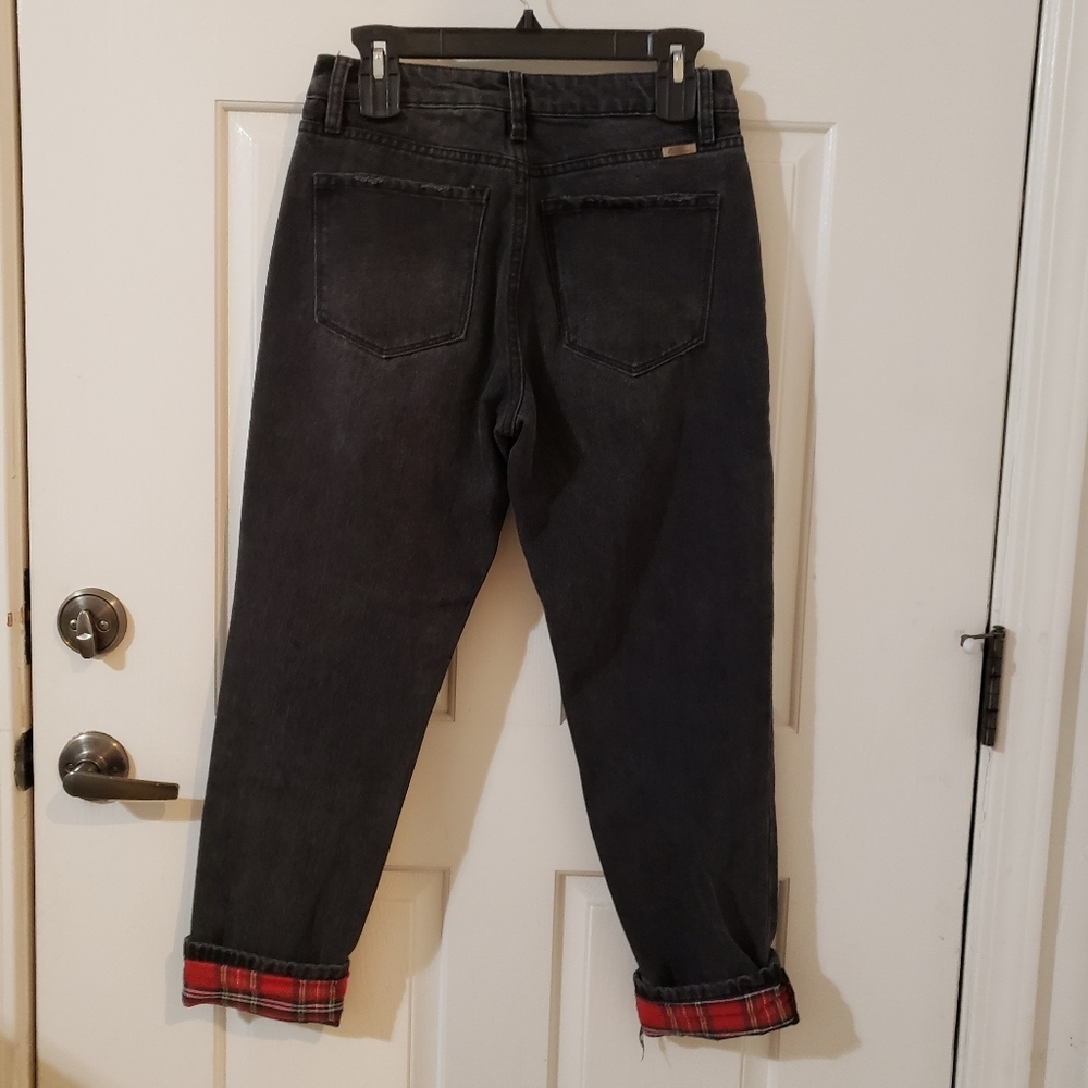 KanCan High Rise Straight Black Plaid patch - Picture 5 of 10